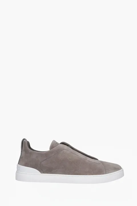 ZEGNA Triple Stitch Low Top Sneakers in Grey Suede