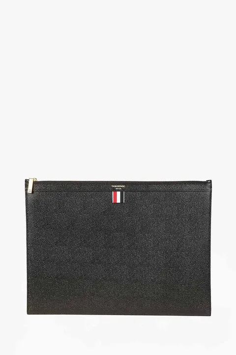 THOM BROWNE Large Document Holder in Black Pebble Grain Leather