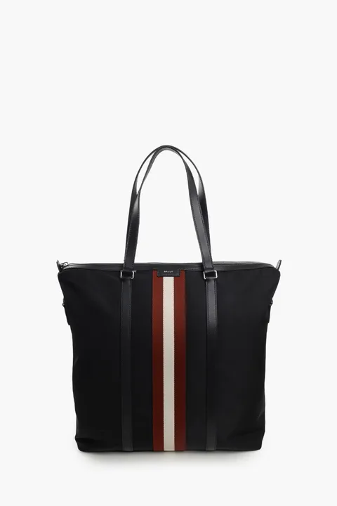 BALLY Ribbon Shopping Bag in Black Canvas