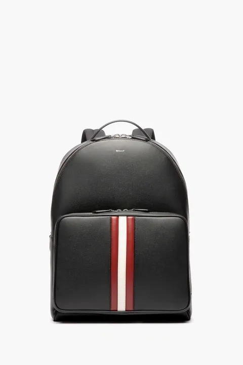 BALLY Mythos Backpack in Black Leather with Stripes