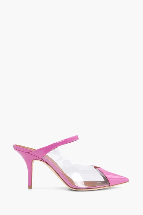 MALONE SOULIERS Marli Mules 70mm in Violet/Clear PVC x Patent