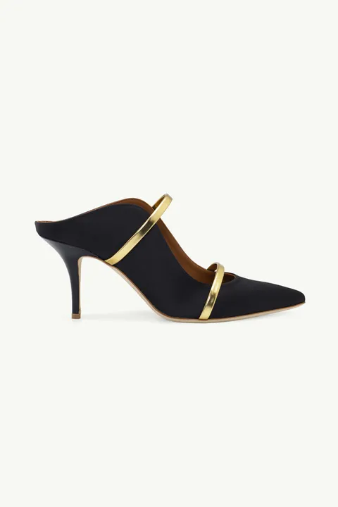 MALONE SOULIERS Maureen Pumps 70mm in Black Satin/Gold