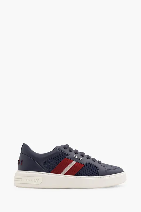 BALLY Men Melys Sneakers in Navy Mesh x Leather with Stripe