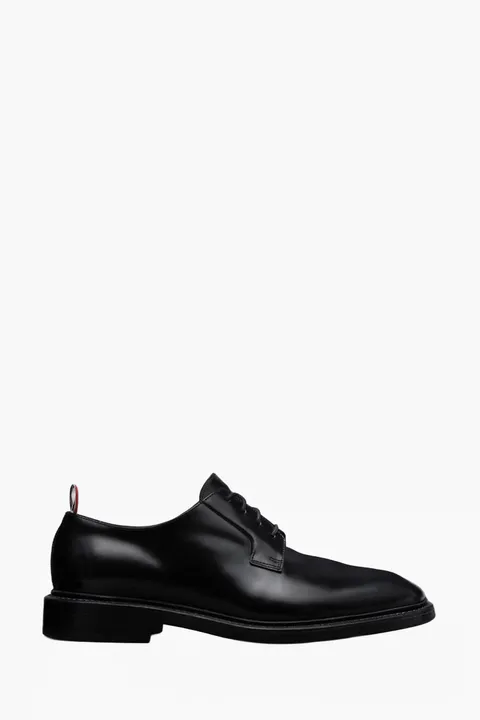 THOM BROWNE Men Rubber Heels Blucher Shoes in Black Soft Spazzolato Leather
