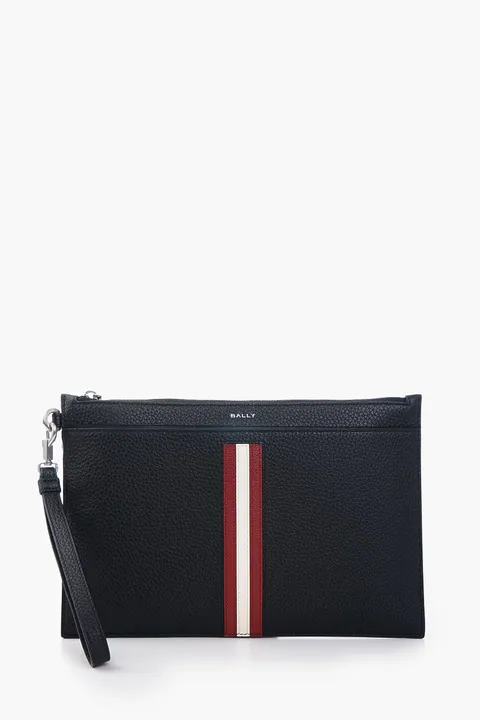 BALLY Ribbon Clutch in Black/White/Red Grained Leather