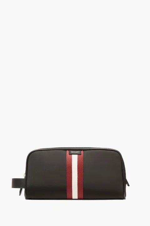 BALLY Code Washbag in Black/Red/White Nylon with Ribbon