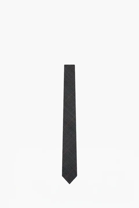 THOM BROWNE Men High Twist RWB Grossgrain Classic Tie in Dark Grey Wool