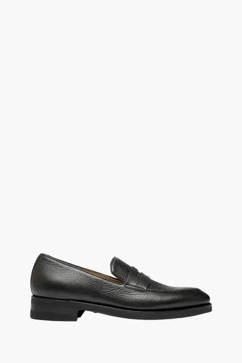 BALLY Men Samius-R Penny Loafers in Black Grained Deer Leather