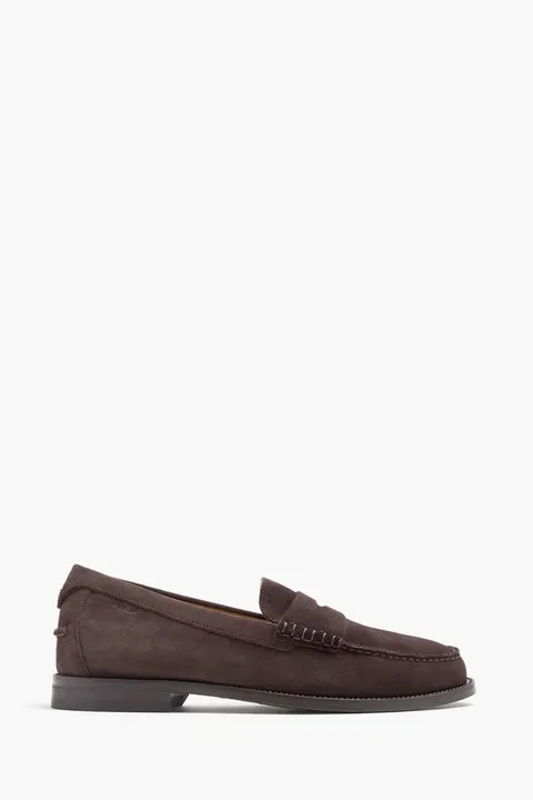 BALLY Men Charlex Penny Loafers in Dark Brown Suede Smooth Leather