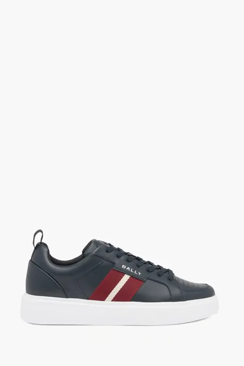 BALLY Men Blayze Sneakers in Blue/Red/White Plain Calf Leather with Ribbon