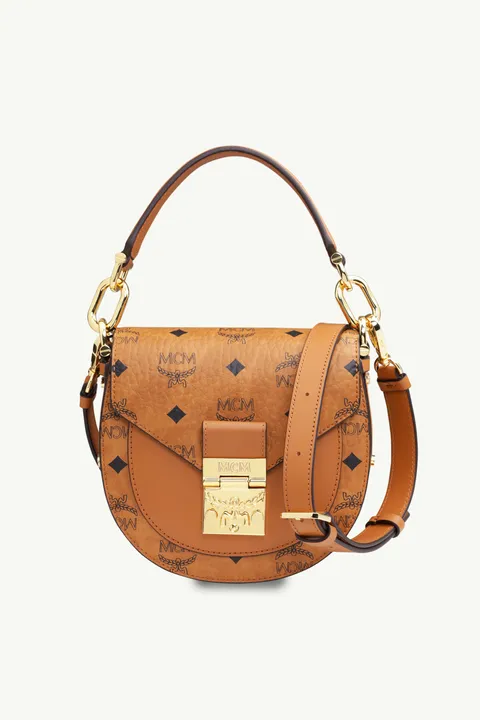 MCM Mini Patricia Round Crossbody Bag in Cognac with Top Handle