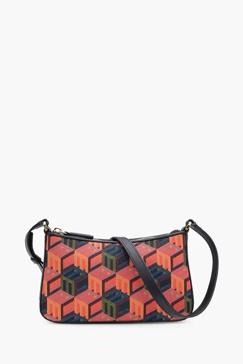 MCM Mini Shoulder Bag in Black Multicolor with Cubic Monogram