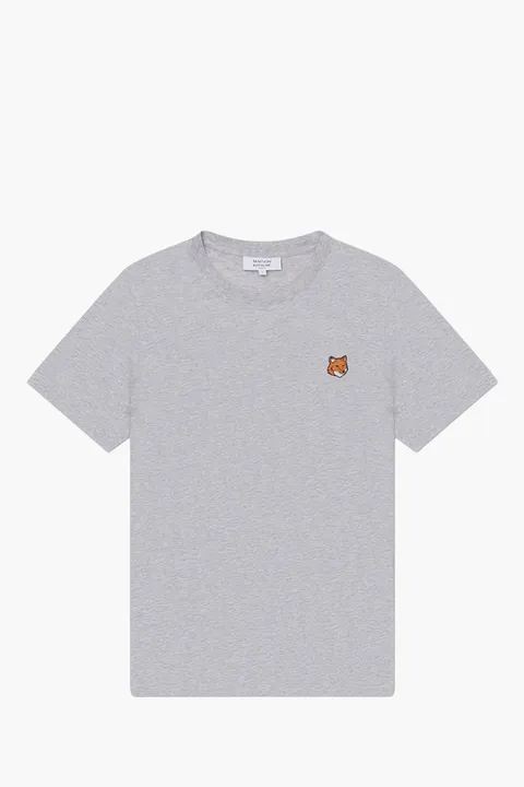 MAISON KITSUNE Men Fox Head Regular T-Shirt in Light Grey Melange Cotton