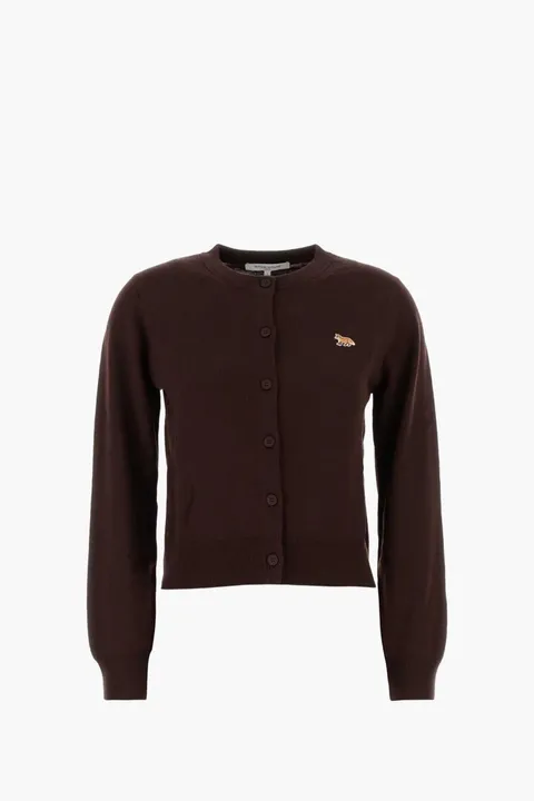 MAISON KITSUNE Women Baby Fox Patch Cardigan in Dark Wood Wool
