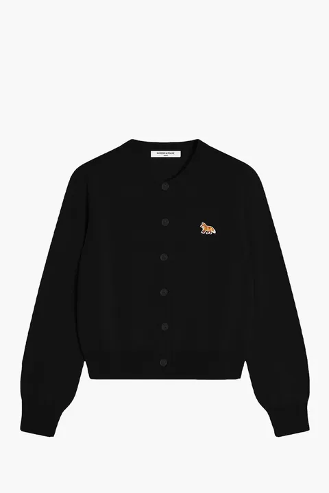 MAISON KITSUNE Women Baby Fox Patch Cardigan in Black Wool