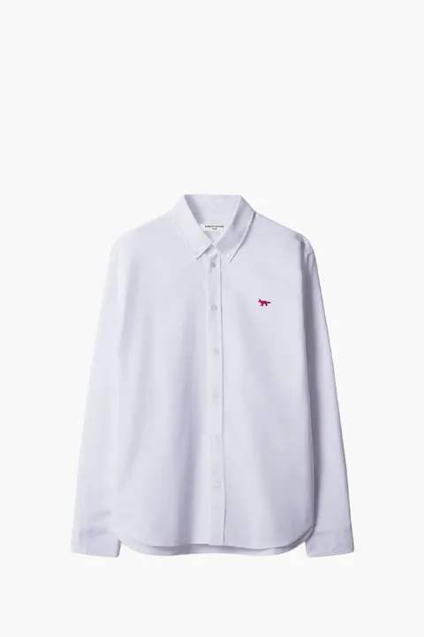 MAISON KITSUNE Men Profile Fox Casual Shirt in White Cotton