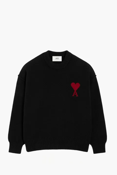 AMI Unisex De Coeur Sweater in Black/Red Wool