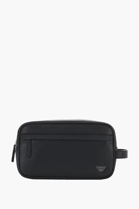 EMPORIO ARMANI Men Second Bag in Black Synthetic Saffiano Leather